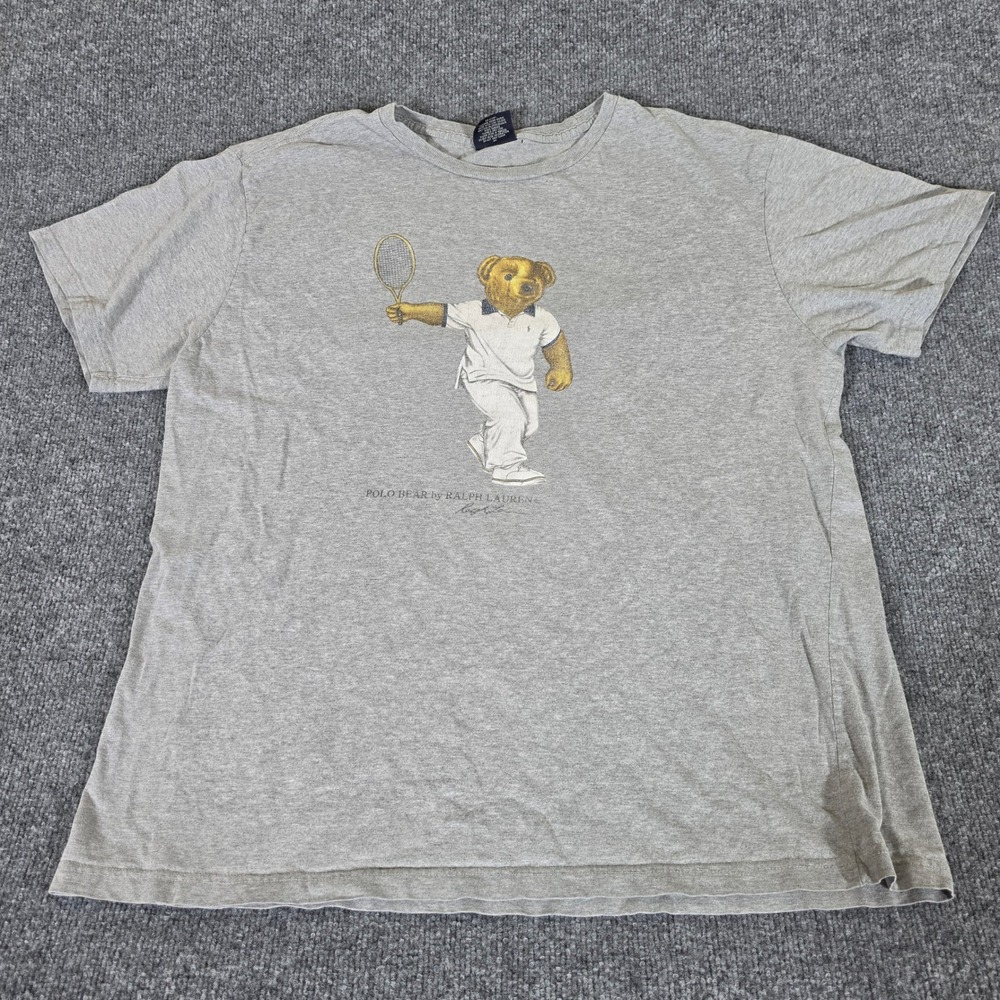 Polo Ralph Lauren Polo Bear Tennis Graphic T-Shirt Mens Large Gray Short Sleeve